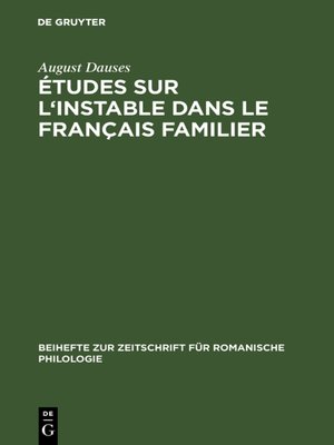 cover image of Études sur l'instable dans le français familier